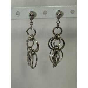 Lovely Silver Tone Ring Dangle Post Earrings